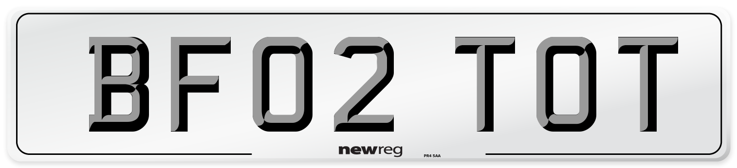 BF02 TOT Number Plate from New Reg